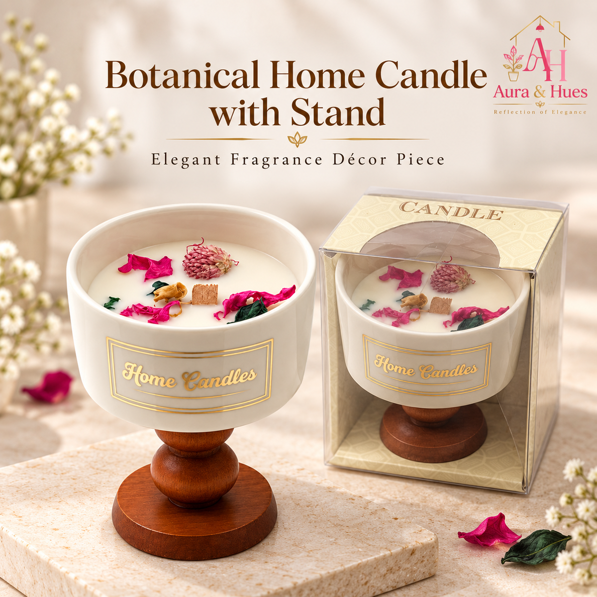 Candle with Wooden Pedestal Stand