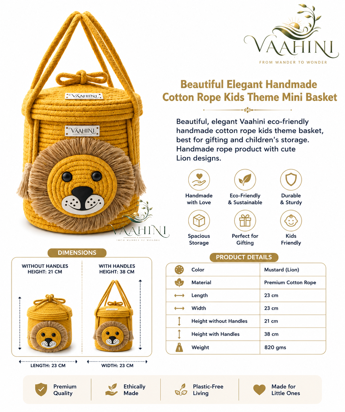 Vaahini Lion Cotton Rope Basket - Multiple Angles
