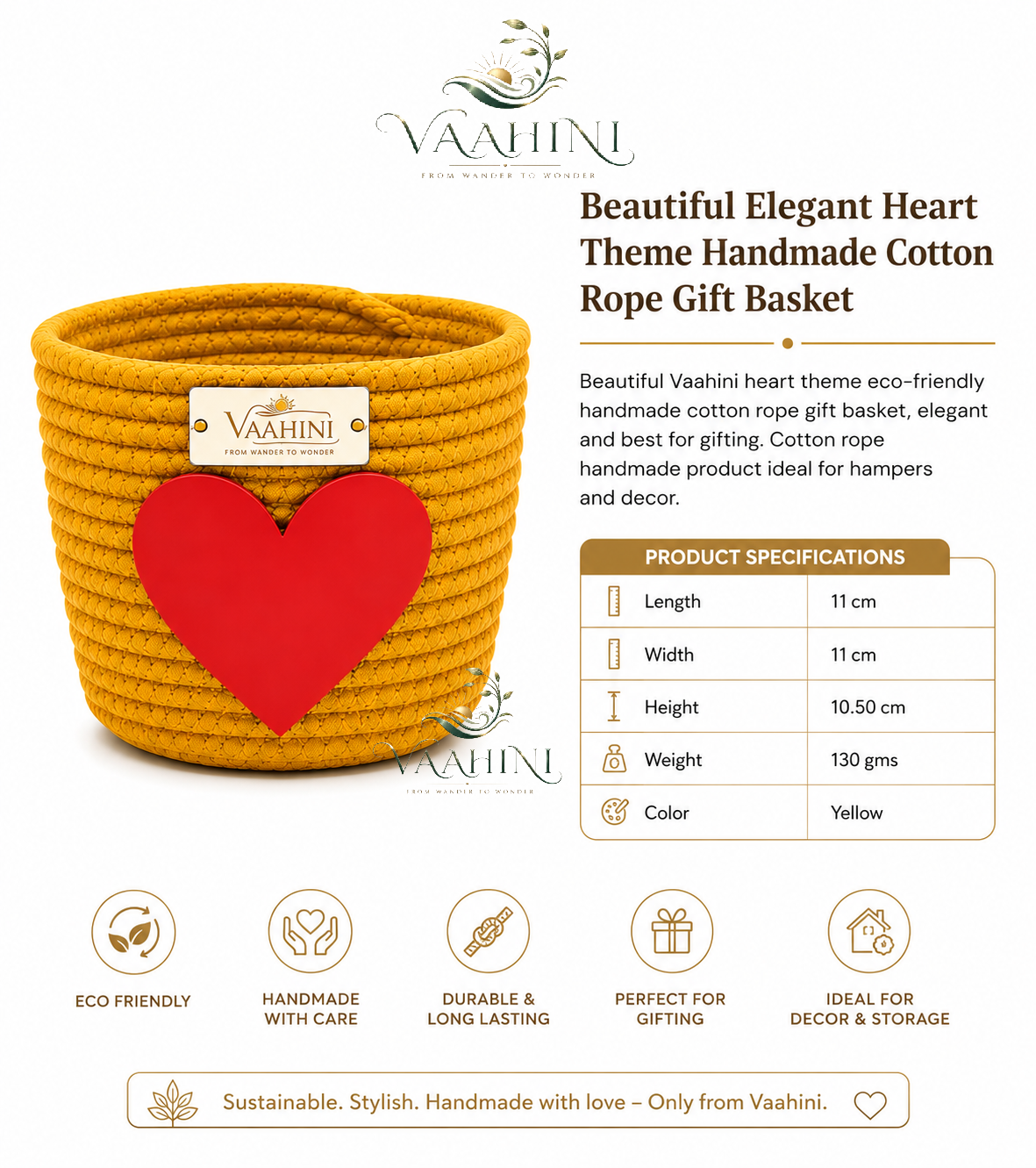 Vaahini Cotton Rope Gift Basket with Heart - Gift Styling