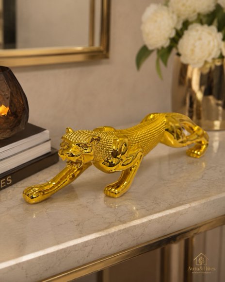 Royal Beast Golden Jaguar Decorative Showpiece
