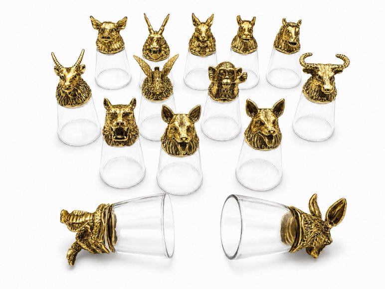 Luxury Animal Head Shot Glass Set with Black Gift Box, Premium  Golden Finish Barware