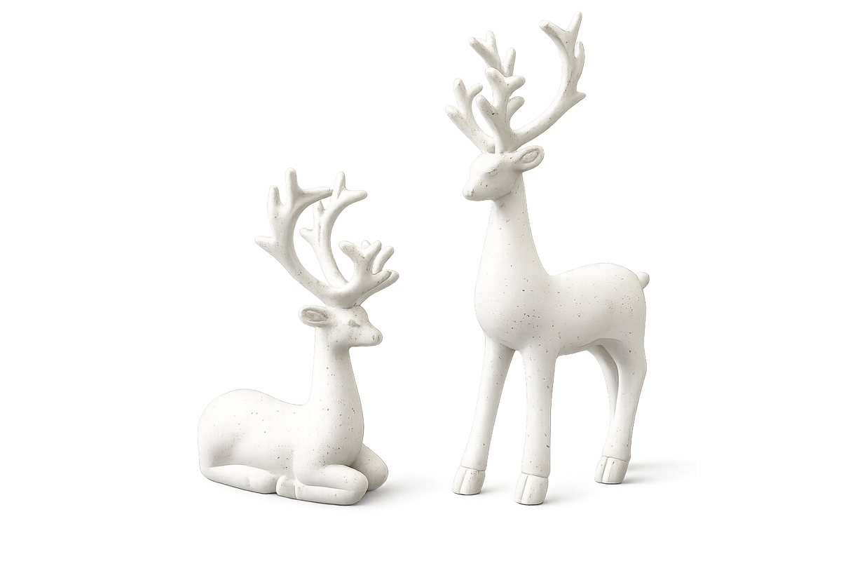 Luxury White Deer Pair Showpiece Set, Premium Resin Deer Figurines
