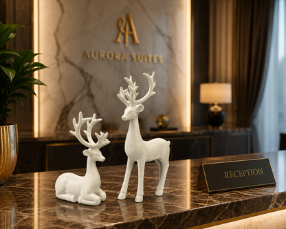 Luxury White Deer Pair Showpiece Set, Premium Resin Deer Figurines