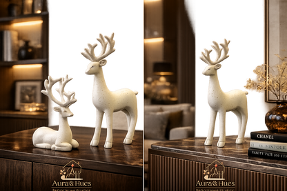 Luxury White Deer Pair Showpiece Set, Premium Resin Deer Figurines