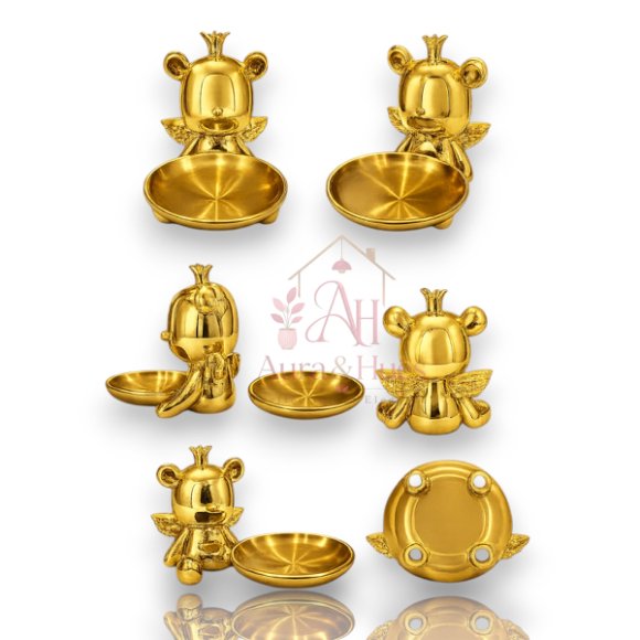 Royal Bear Golden Decorative Statue with Multipurpose Golden Tray