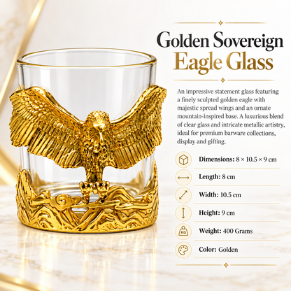 Aura & Hues Feng Shui Majestic Eagle Whiskey Glass 300ml - Gold Embossed Barware