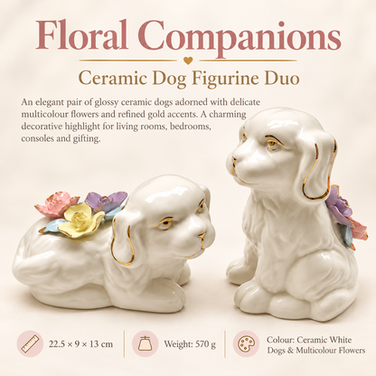 Aura & Hues 12-Inch Handcrafted Porcelain Dog Statue - Ivory White & Gold Accent Figurine
