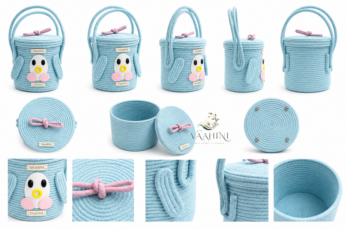 Vaahini Cotton Rope Penguin Aqua Basket - Gift Ready