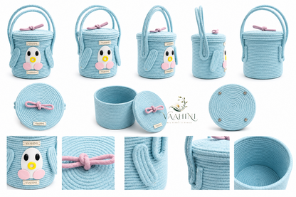 Vaahini Cotton Rope Penguin Aqua Basket - Gift Ready