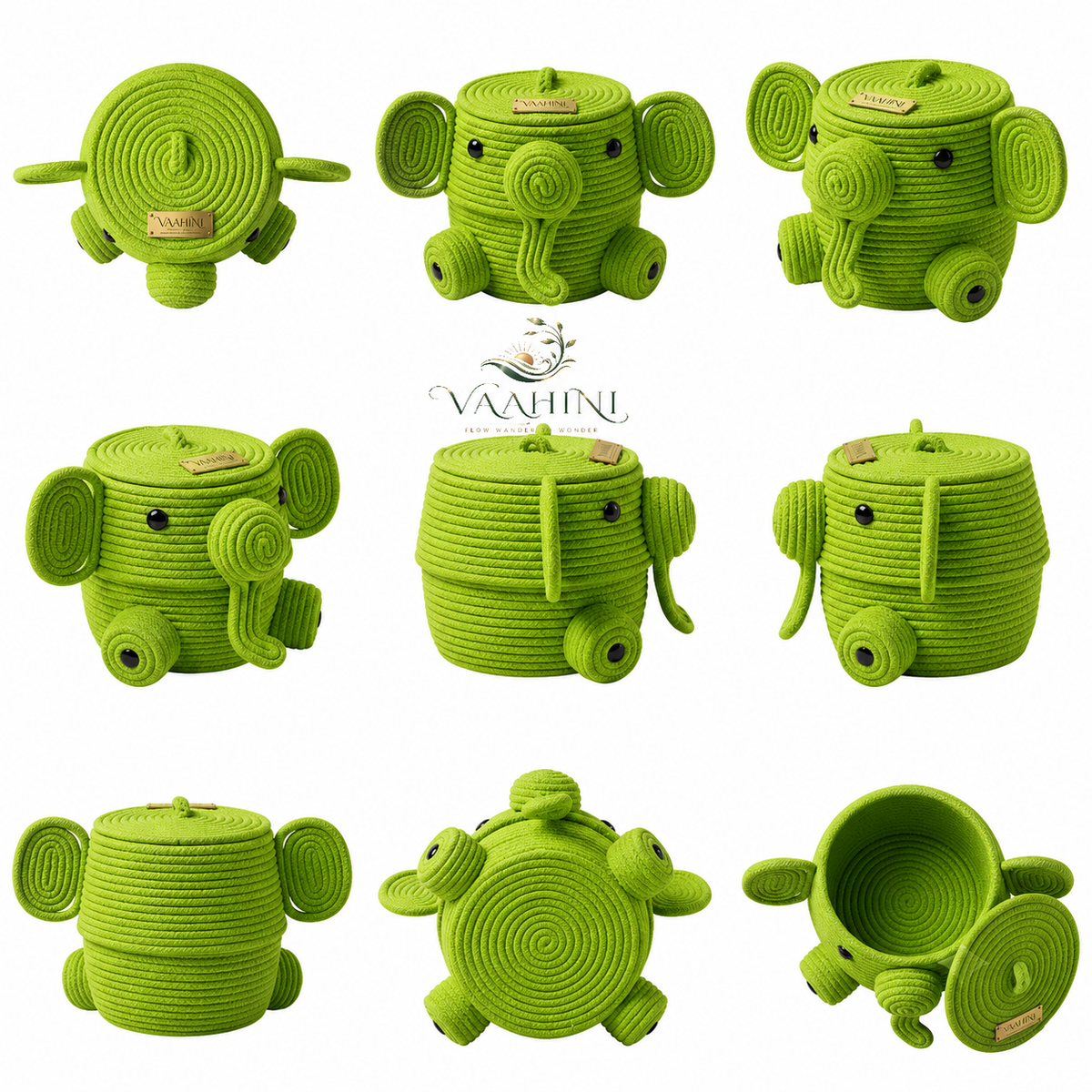 Vaahini Elephant Basket Parrot Green – multi-angle view