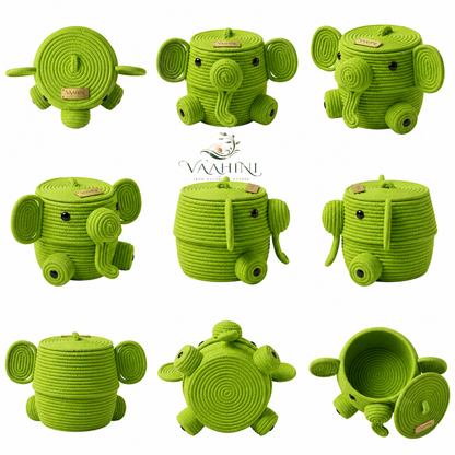 Vaahini Elephant Basket Parrot Green – multi-angle view
