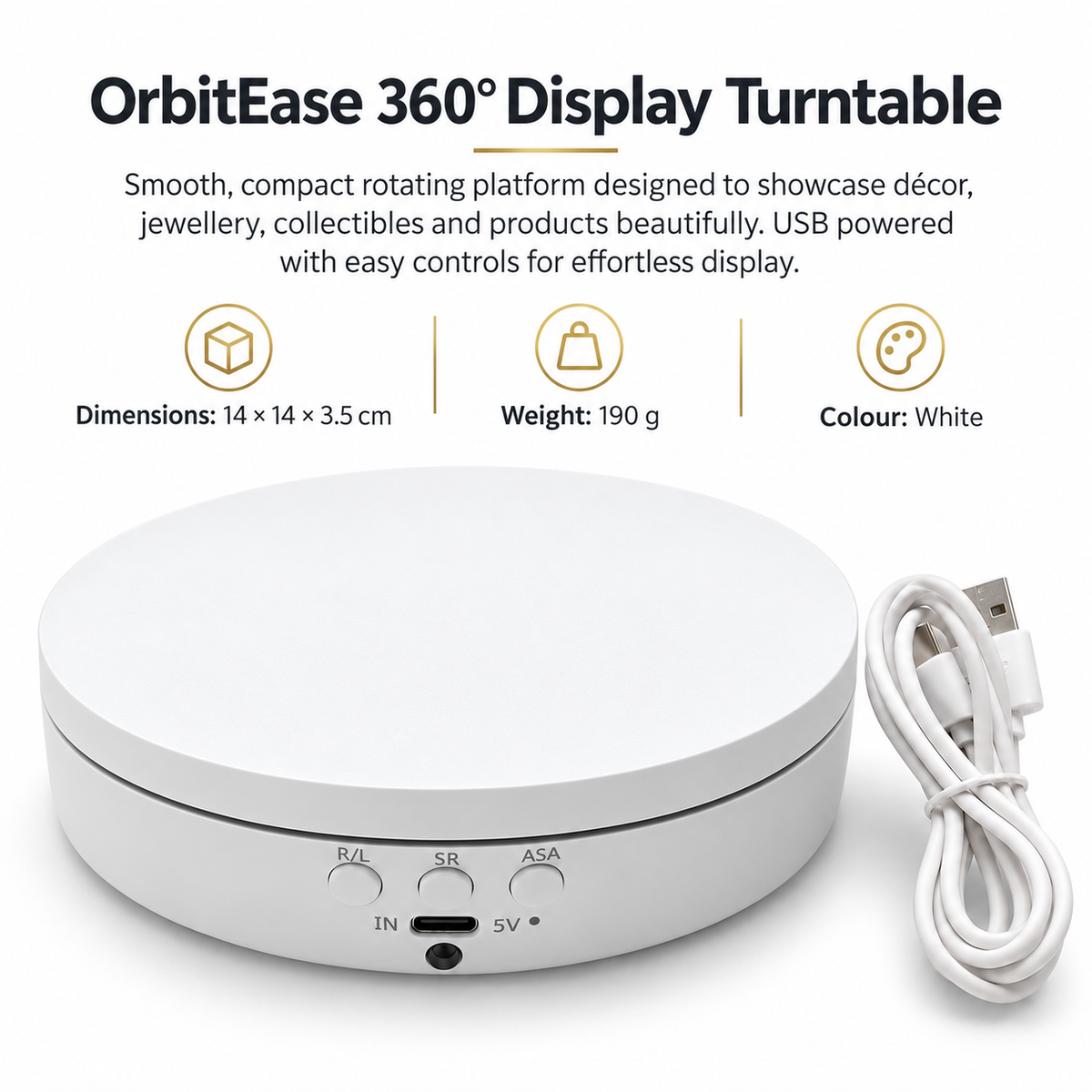 Aura & Hues 5.5-Inch 360 Degree Motorized Revolving Turntable Display Stand - White