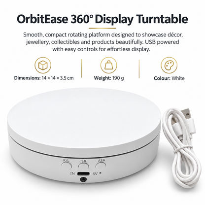 Aura & Hues 5.5-Inch 360 Degree Motorized Revolving Turntable Display Stand - White
