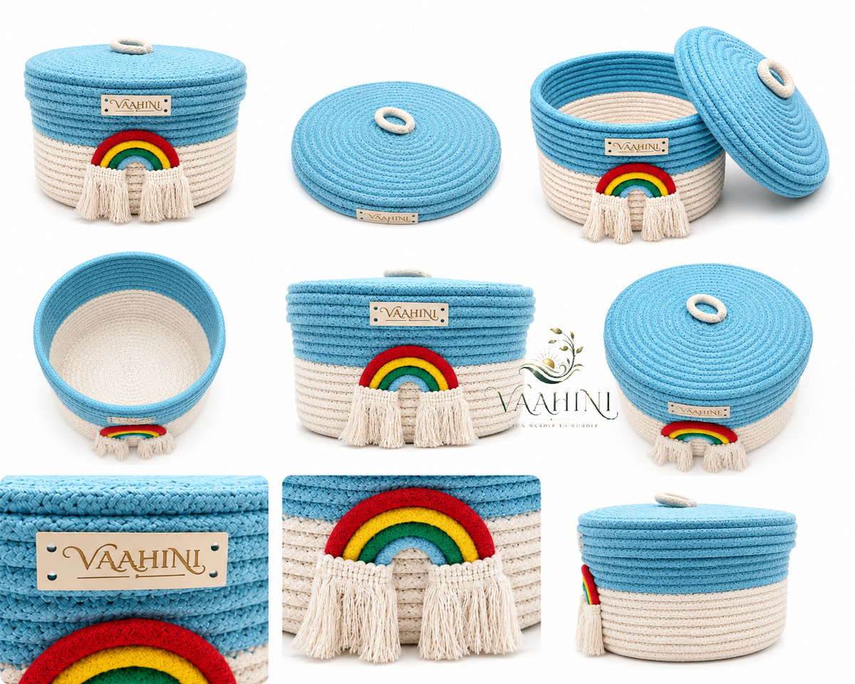 Vaahini Cotton Rope Rainbow Basket - Multiple Angles