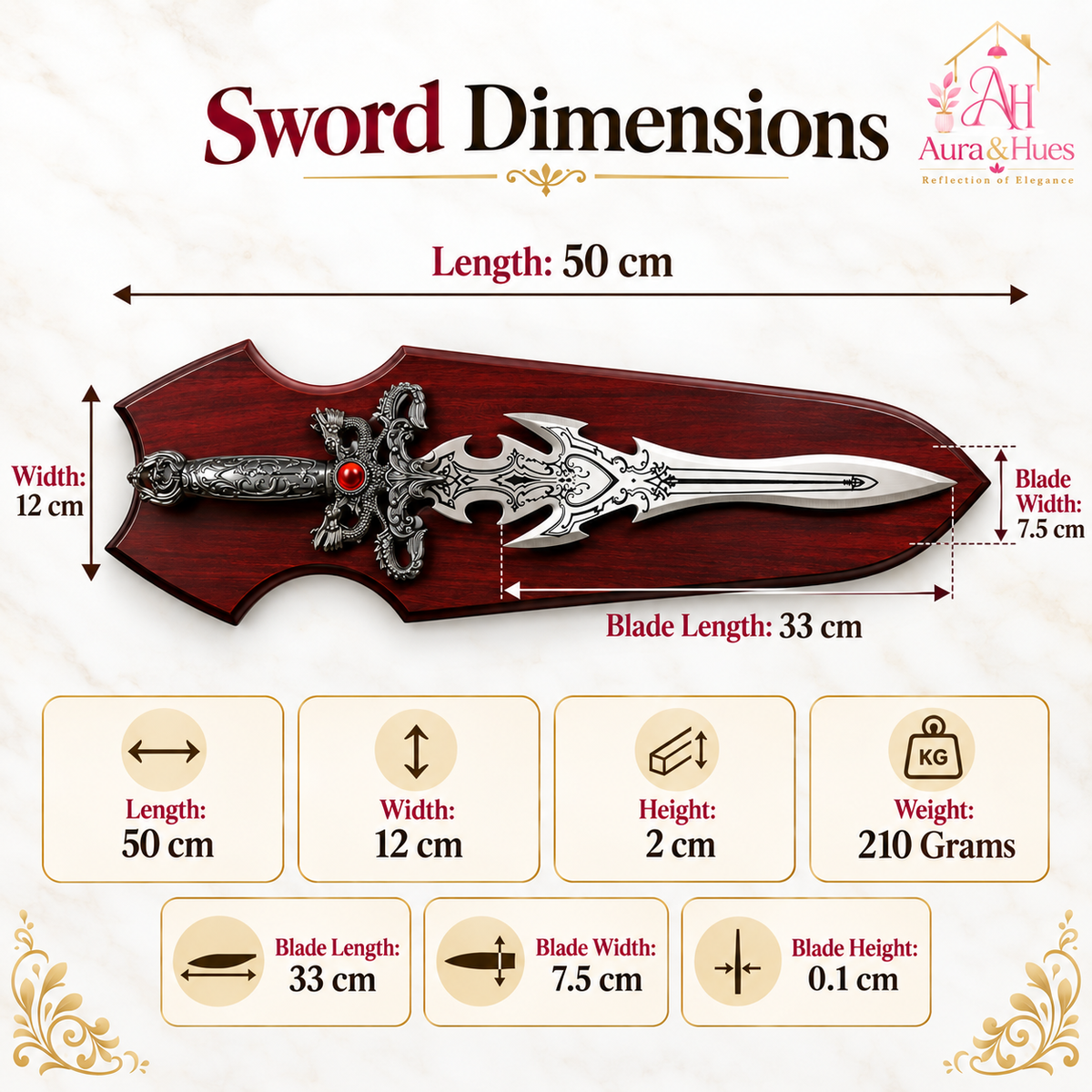 Swords - Fantasy Dragon Guard Red Diamond Sword with Wall Hanging Board