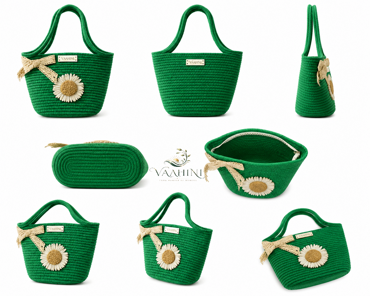 Vaahini Cotton Rope Daisy Handbag - Dimensions & Description