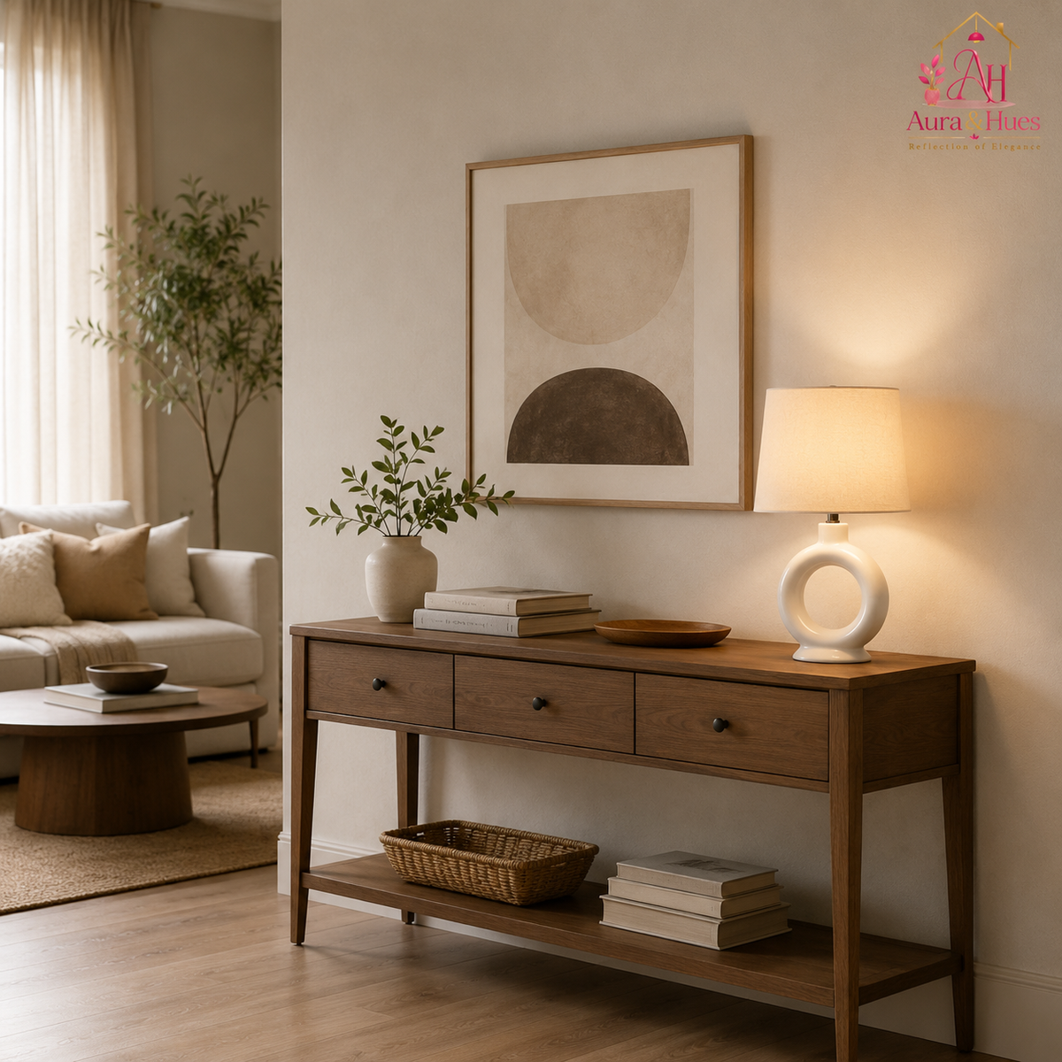 Aura & Hues Elegant Modern White Ceramic Table Lamp with Fabric Drum Shade for Living Room and Bedside Nightstand Decor