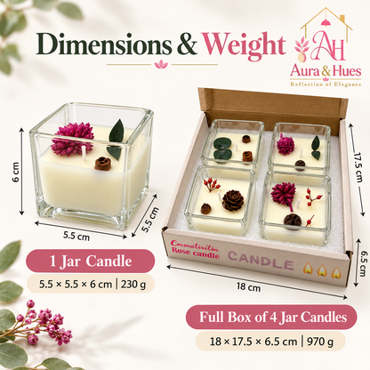 Candles Square Shaped in Glass 4 Pcs. Set