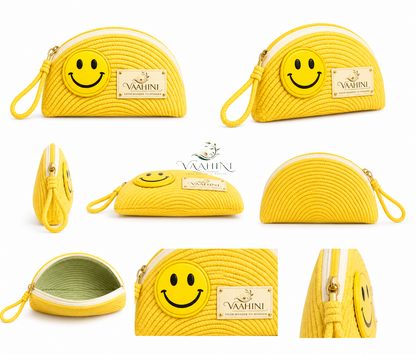 Vaahini Cotton Rope Smiley Coin Pouch Yellow - Lifestyle: Market, Office, Parties