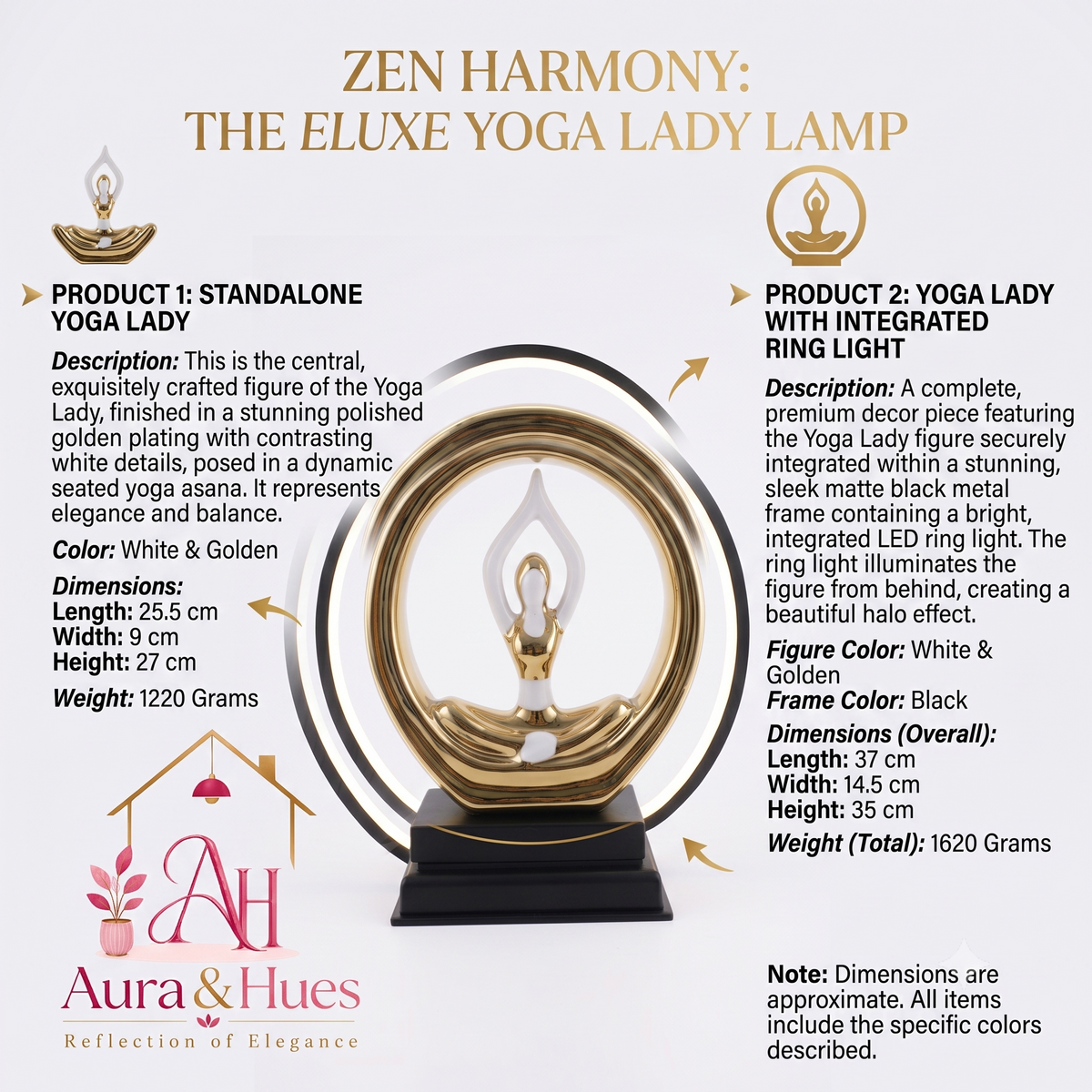 Aura & Hues 14-Inch Electroplated Yoga Pose Lady Sculpture in Metal Frame - Silver & Gold