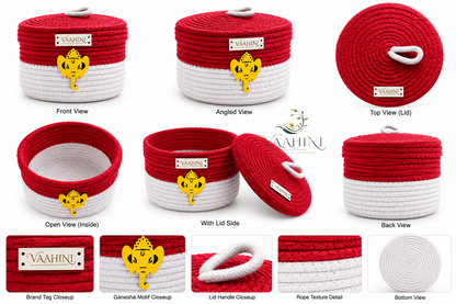 Vaahini Cotton Rope Dual Colored Ganpati Baskets with Lid for Temples