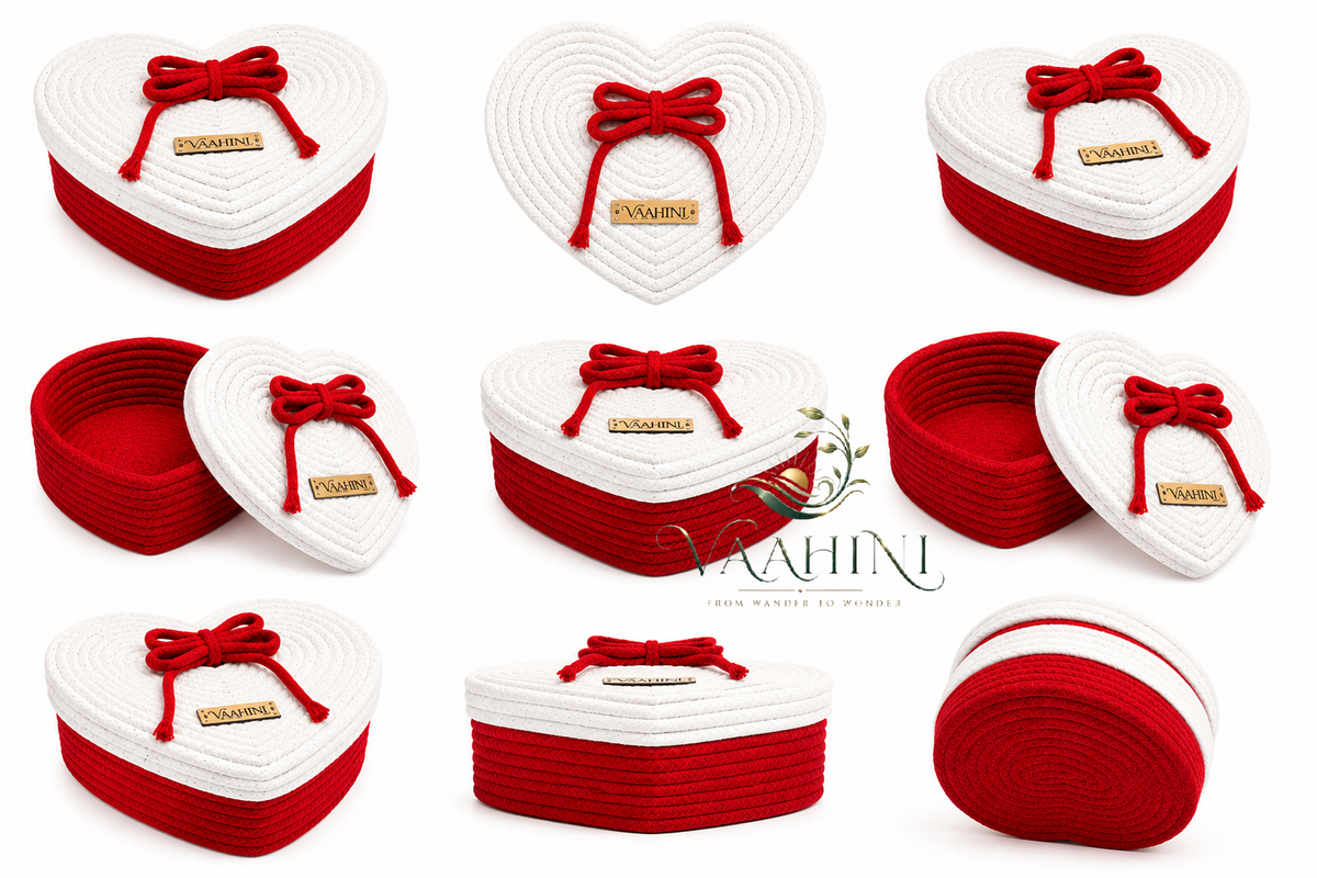 Vaahini Cotton Rope Heart Shaped Love Gift Basket with Lid