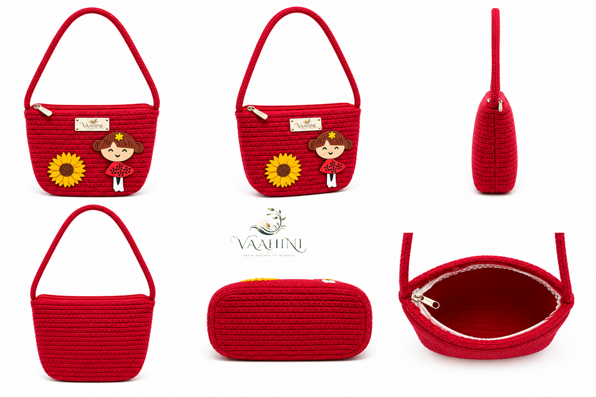 Vaahini Cotton Rope Doll Sling Bag Red - Multiple Views