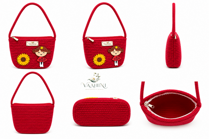 Vaahini Cotton Rope Doll Sling Bag Red - Multiple Views