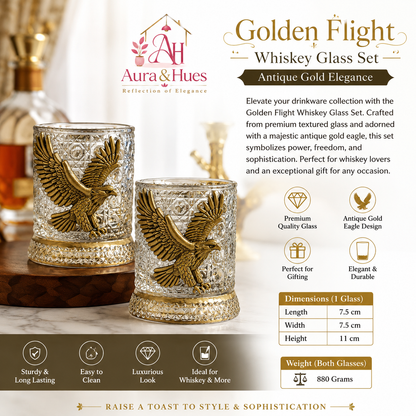 Aura & Hues Majestic Antique Brass Eagle Wine Glasses Set of 2 Handcrafted Embossed Metal Stemware Goblets for Home Bar