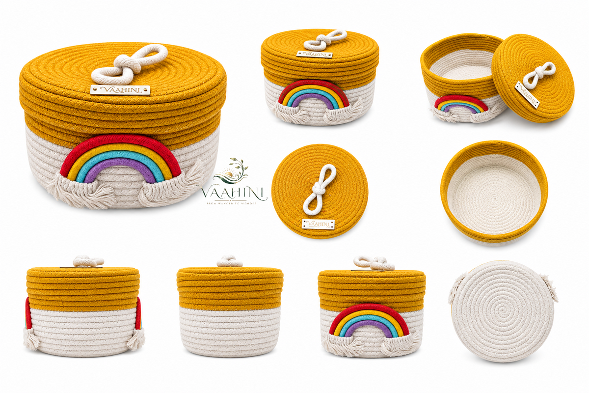 Vaahini Rainbow Cotton Rope Basket – side view