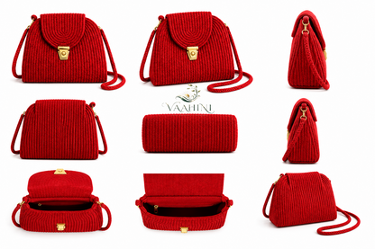 Vaahini Red Cotton Rope Sling Bag - Brand Logo