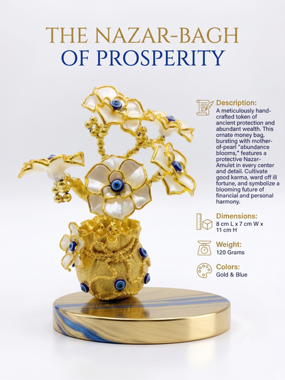 Aura & Hues 6.5-Inch Feng Shui Evil Eye Tree with Mini Money Potli Base - Blue & Gold