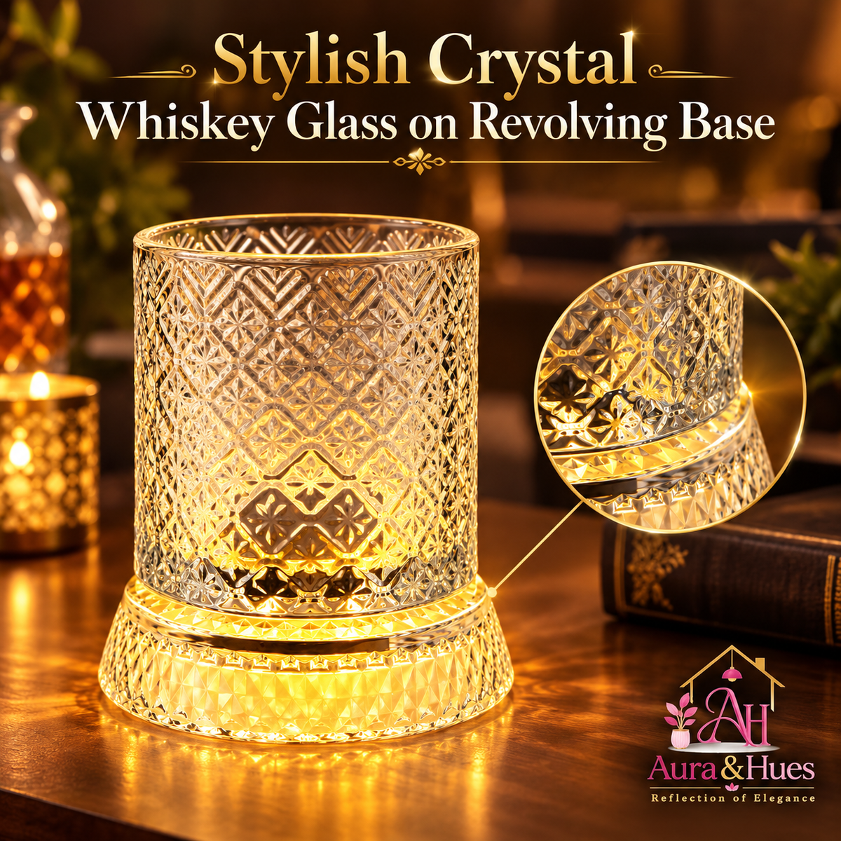 Aura & Hues Luxury Twist Whiskey Glass with Embossed Stars Pattern Single Cocktail and Rocks Tumbler for Home Bar and Gifting