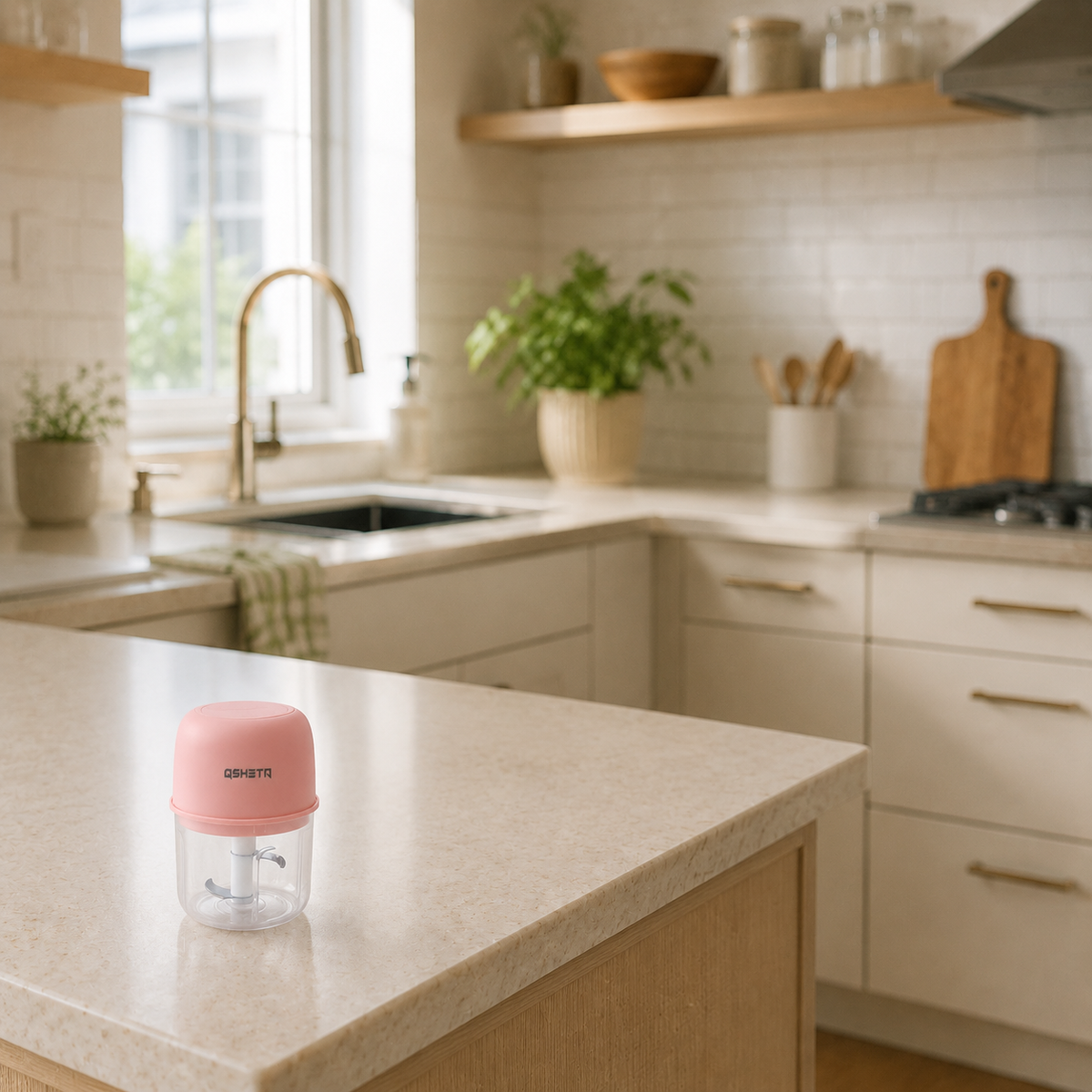 Aura & Hues BlushChop Mini Compact Electric Food Chopper and Garlic Mixer Portable Wireless Kitchen Processor for Quick Meal Prep