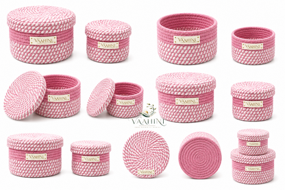 Vaahini Cotton Rope Combo Pack Storage Baskets with Lid - Pink - Brand Shot