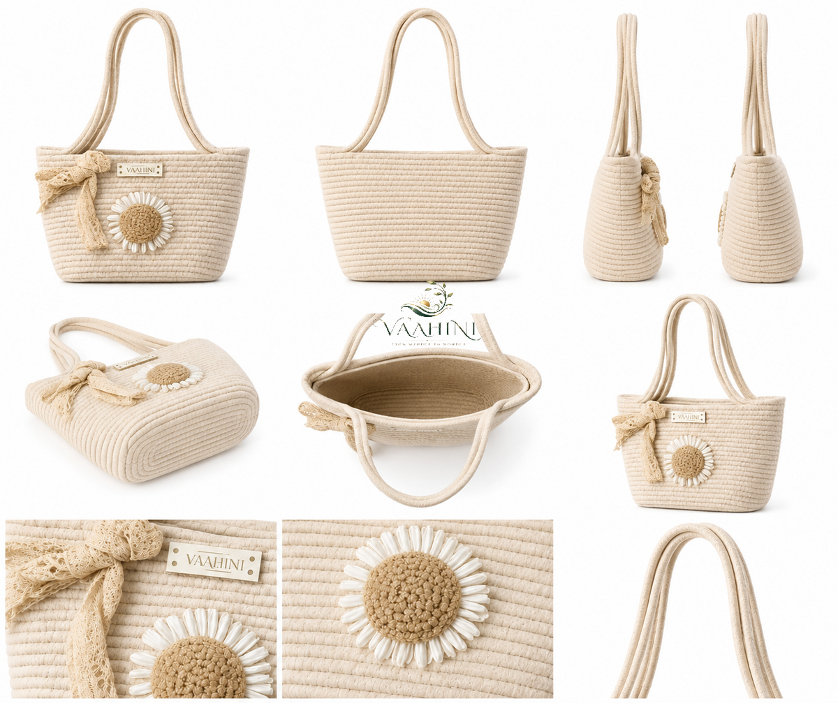 Vaahini Cotton Rope Daisy Handbag - Multiple Angles