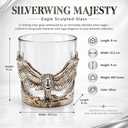 Aura & Hues Feng Shui Majestic Eagle Whiskey Glass 300ml - Silver Embossed Barware