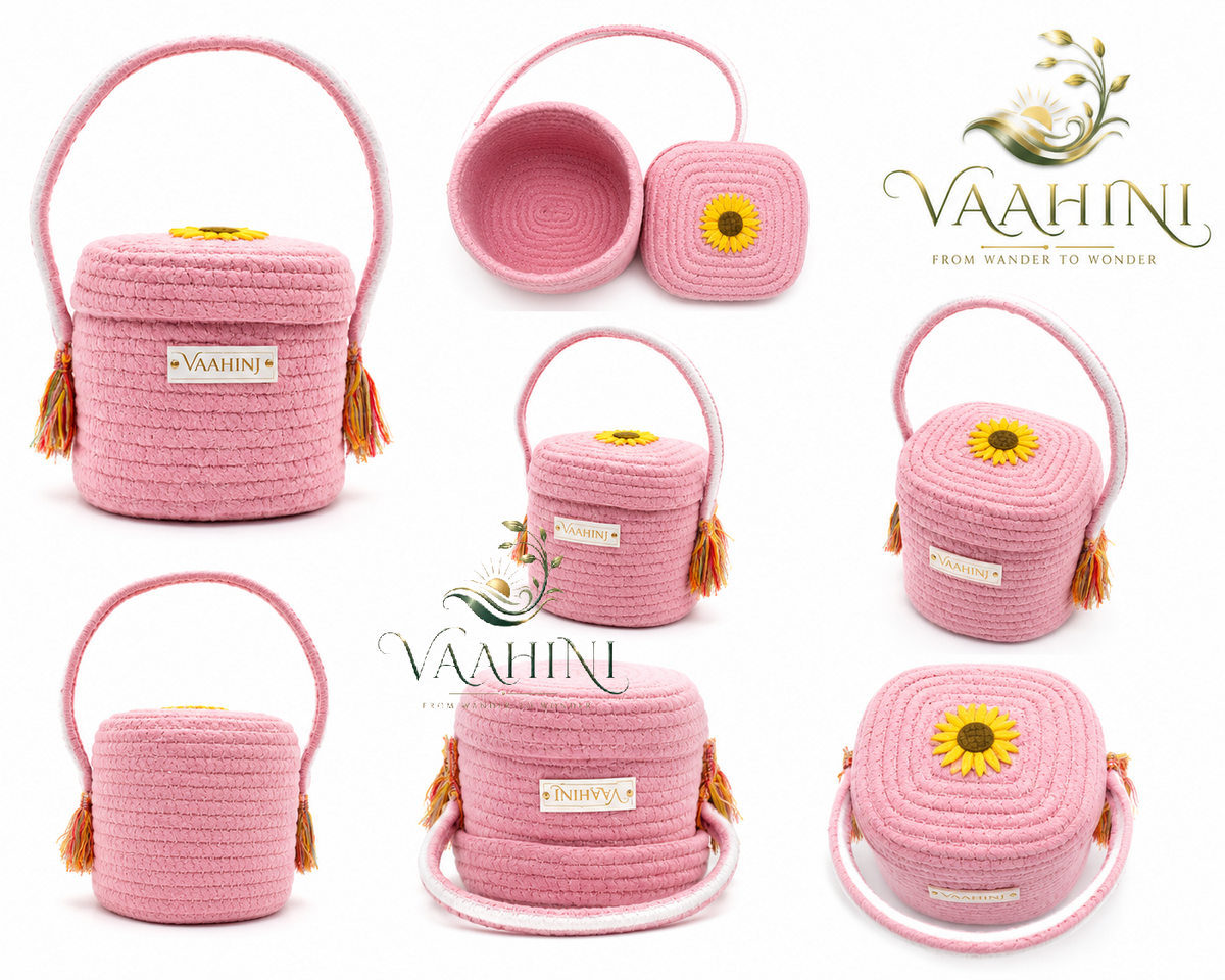 Vaahini pink cotton rope basket multiple angles