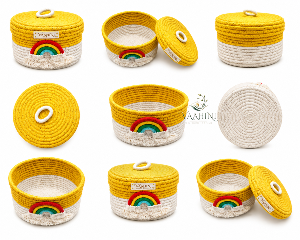 Vaahini Rainbow Cotton Rope Basket - Multiple angles