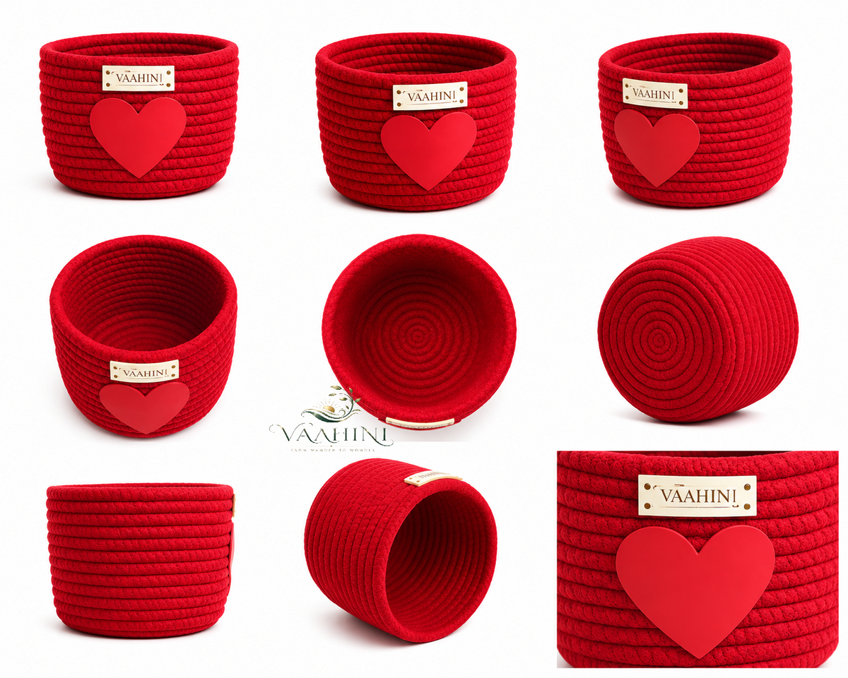 Vaahini Cotton Rope Gift Basket with Heart - Front View