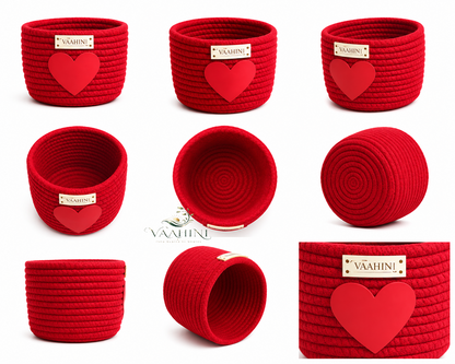 Vaahini Cotton Rope Gift Basket with Heart - Front View