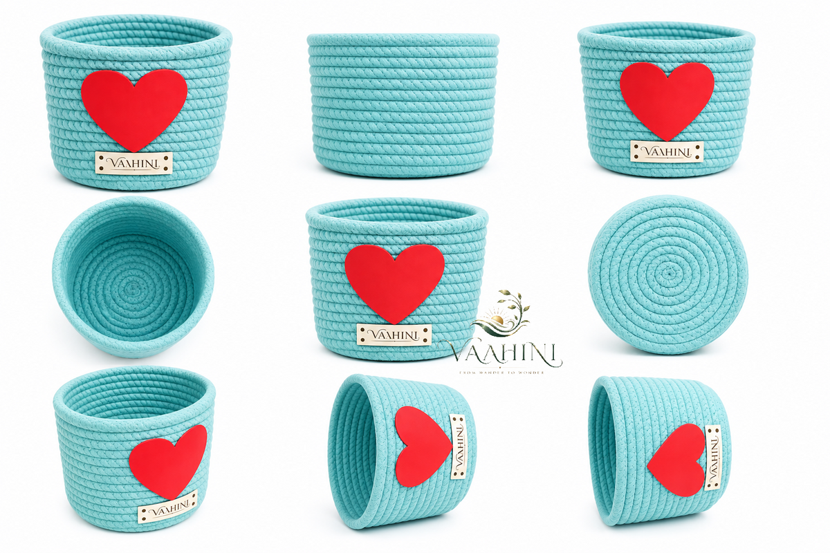 Vaahini Cotton Rope Gift Basket with Heart - side view