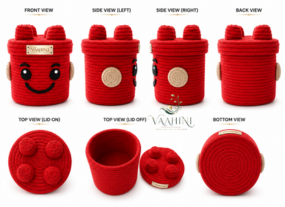 Vaahini Cotton Rope Smiley Basket - Red, side view