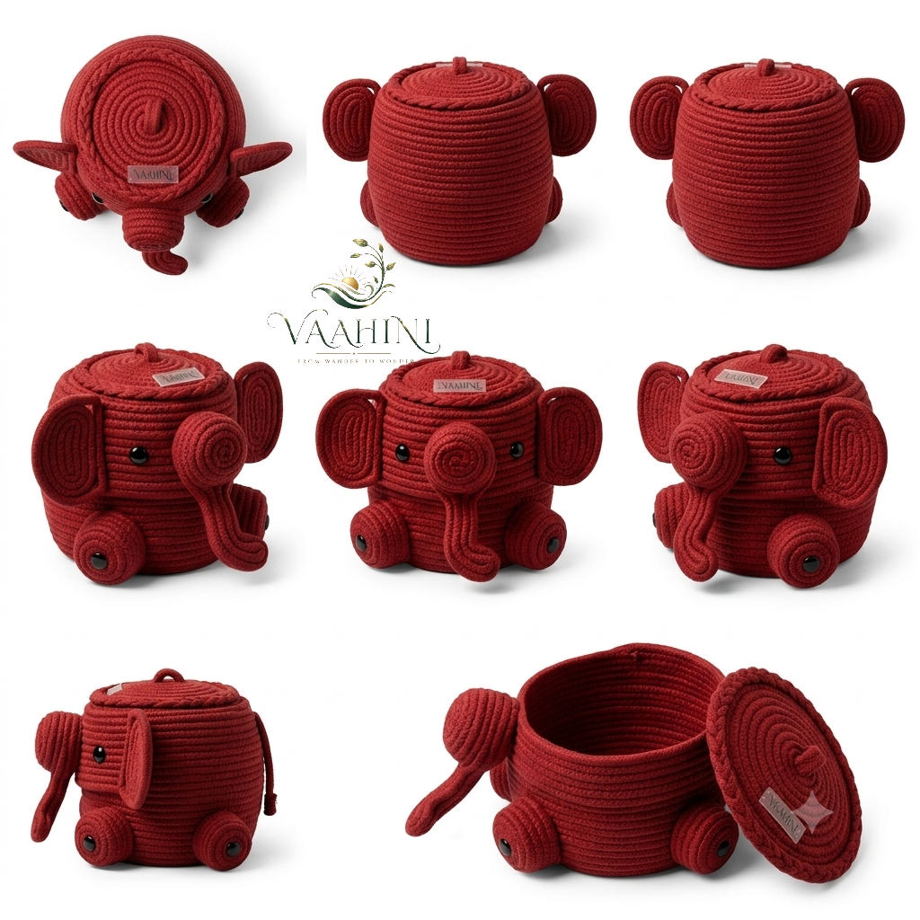 Vaahini Cotton Rope Elephant Basket - front view