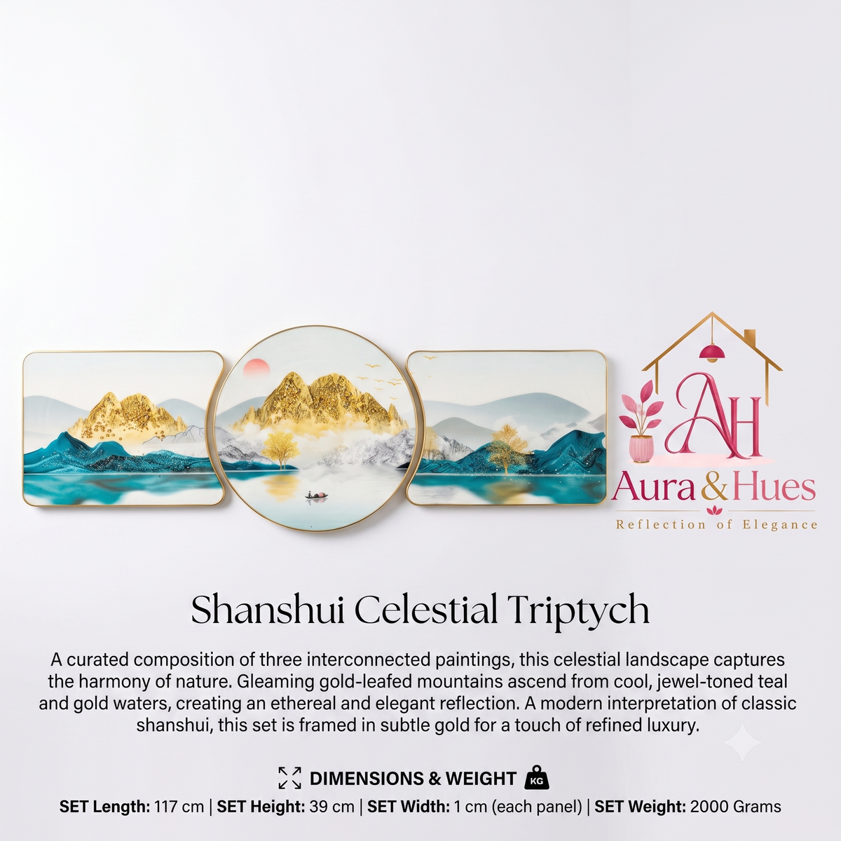 Aura & Hues Modern Abstract Mountain Landscape Crystal Wall Painting - 46x15 Inches