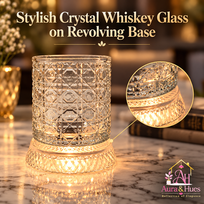 Aura & Hues Luxury Twist Whiskey Glass with Embossed Stars Pattern Single Cocktail and Rocks Tumbler for Home Bar and Gifting