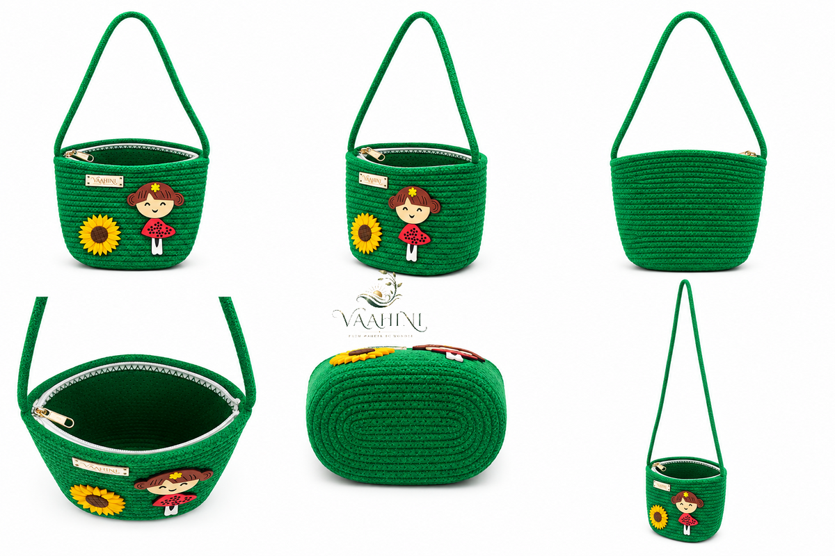 Vaahini Cotton Rope Doll Sling Bag Green - Product close up