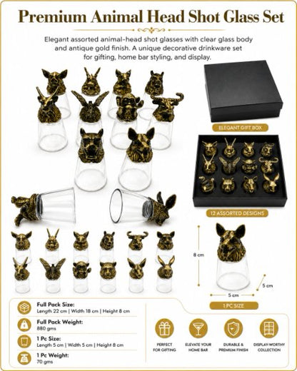 Luxury Animal Head Shot Glass Set with Black Gift Box, Premium Antique Finish Barware