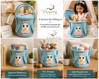 Vaahini Cotton Rope Penguin Aqua Basket - Side View