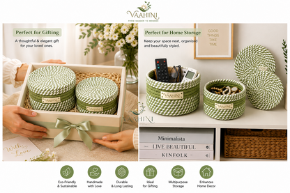 Vaahini Cotton Rope Baskets - Open and Closed View